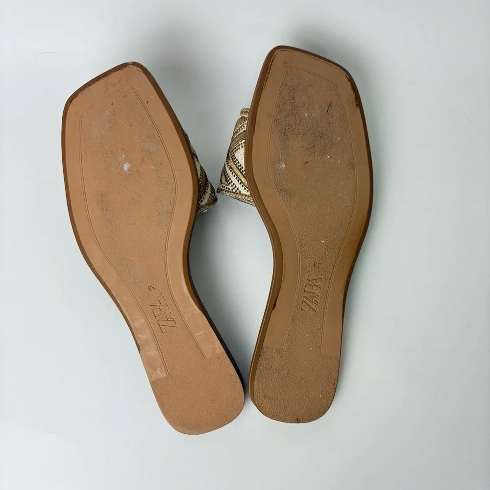 Zara Women’s Rhinestone Fabric Embroidered Sandals